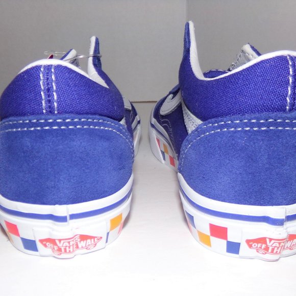 NEW KIDS SIZE 13 VANS CHECKER BOARD RAINBOW BLUE SUEDE LIKE WITH WHITE SO COOL! - Picture 6 of 10